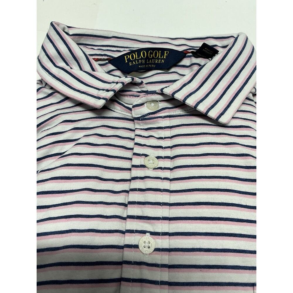 Polo Golf Ralph Lauren Stretch Lisle Men XL Pink Blue Striped Polo Shirt Pocket
